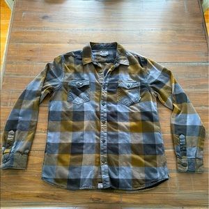 Vans Off the Wall Button Up Long sleeve Blue Green & Brown Flannel Mens Sz. L